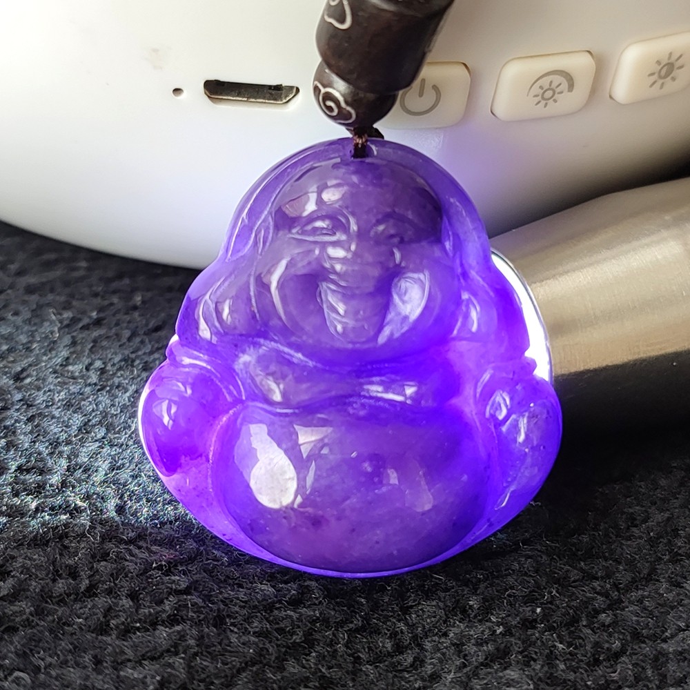 Certified Grade A Lavender Natural Burma Jade jadeite Buddha Pendant Amulet 4251