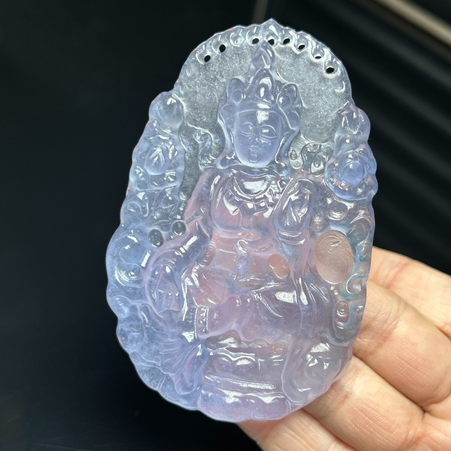 Nature ice white Burmese Jade Jadeite Carved Kwan-yin lucky Pendant&Necklaces
