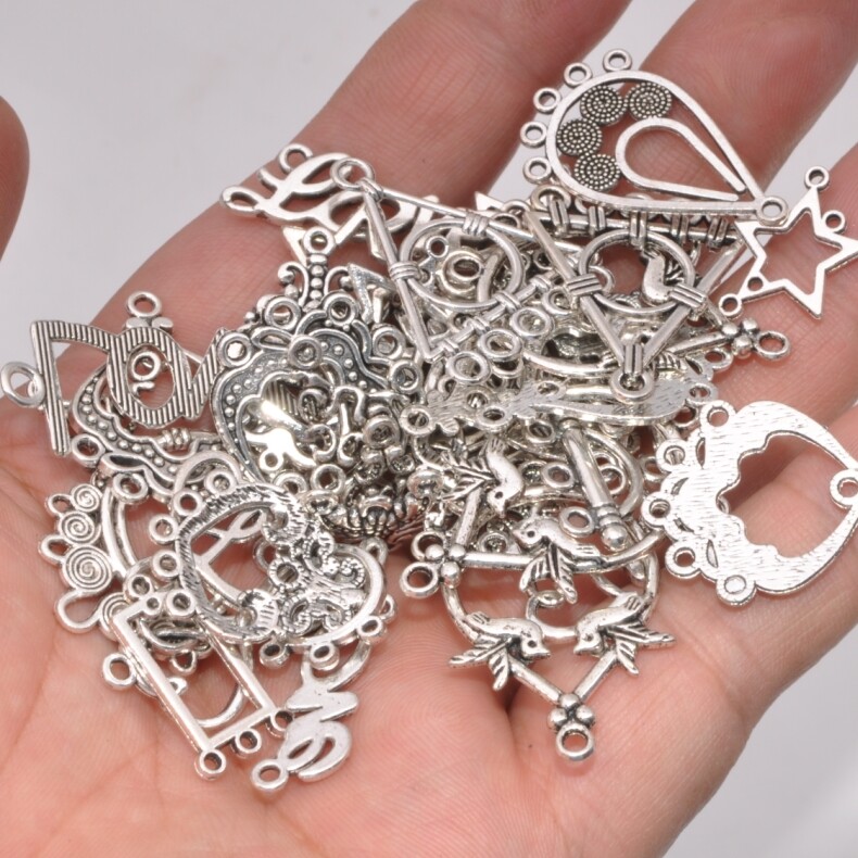 50pcs Tibetan Silver Mixed Charms Beads Pendants necklace earring connector