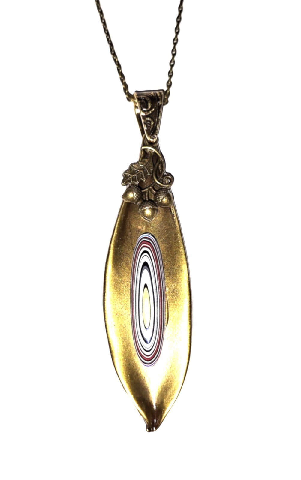 Fordite detroit agate Cabochon necklace on bronze pea pod and Chain 76