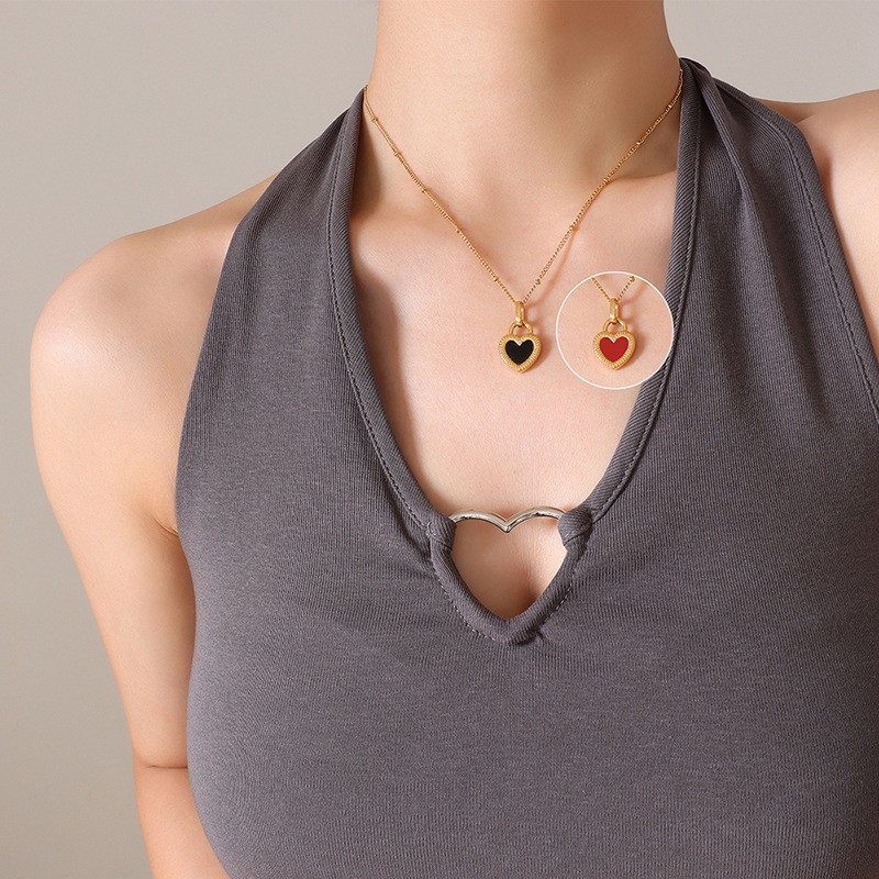 Gold Plated Stainless Steel Double Sided Shell Heart Pendant Necklace