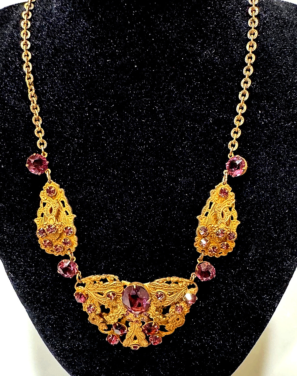 Circa 1837 Beautiful Victorian Rare Amethyst Brass Cannetille Filigree N G2U