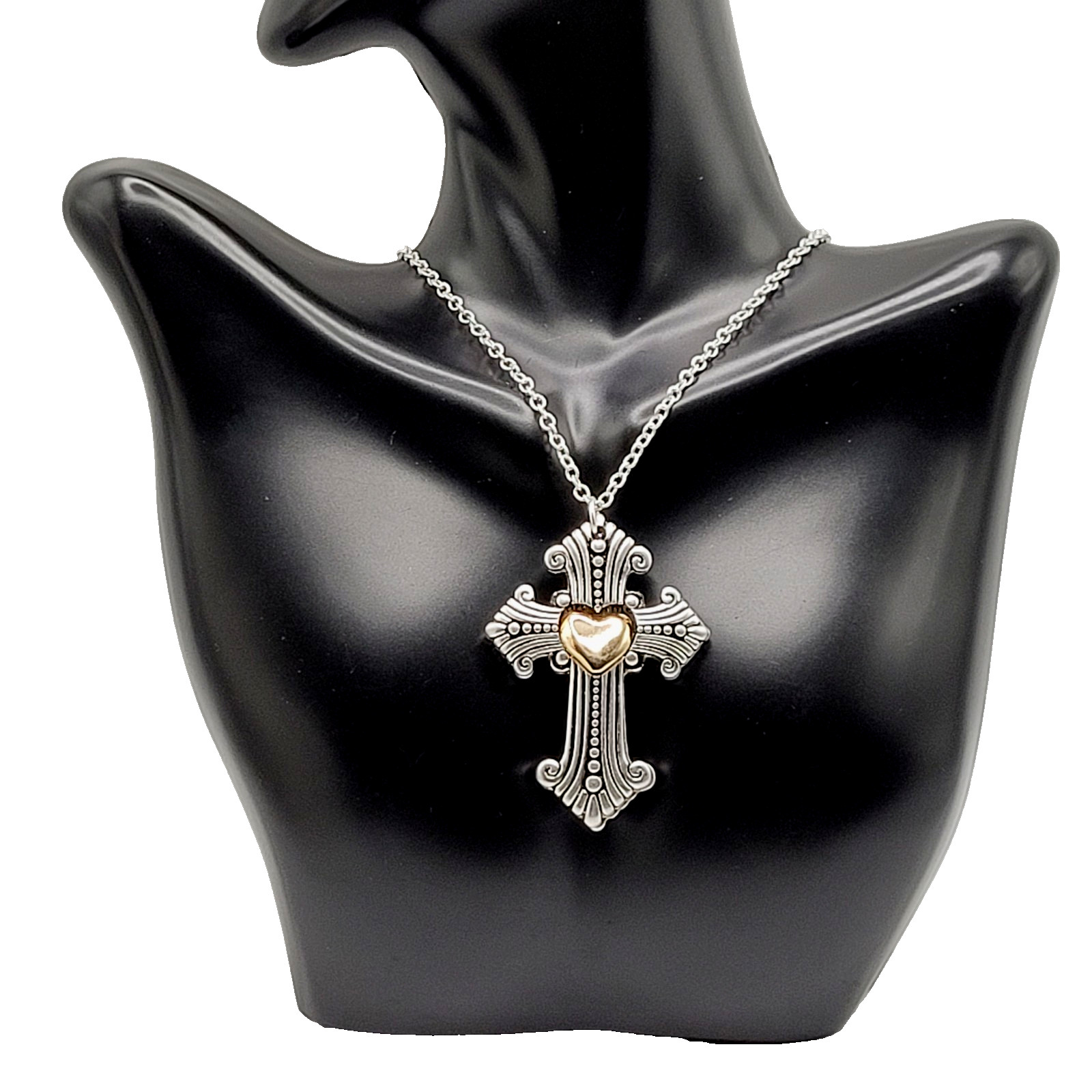 Modern Slide Cross Heart Charm Serenity Prayer Roman Style Silver Tone Necklace