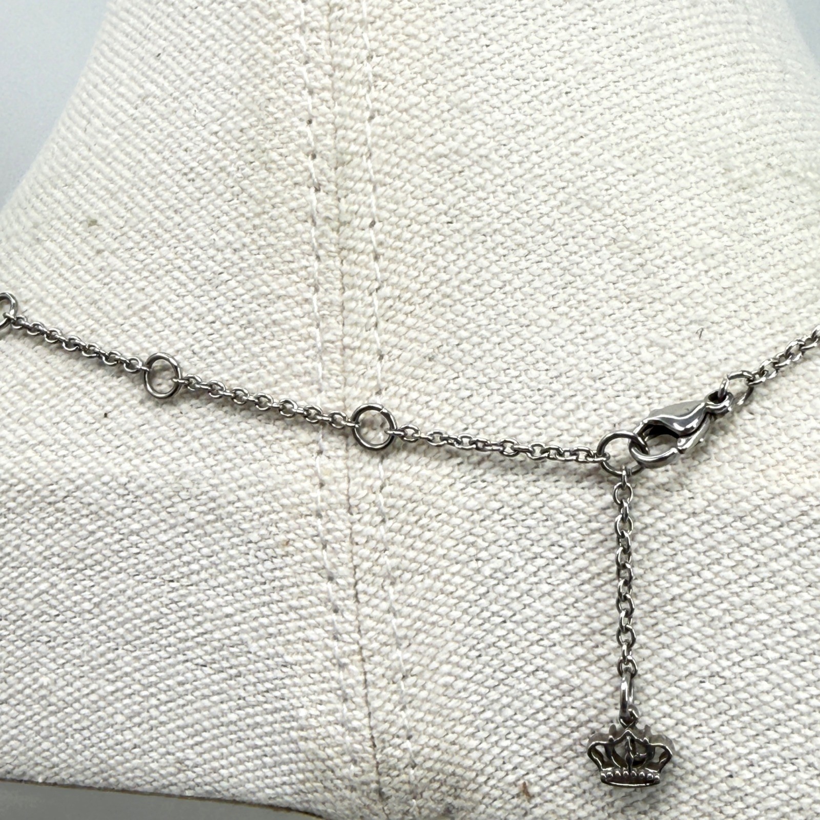 Juicy Couture Blessed Bar Necklace Silver Tone Engraved Crown Charm Adjustable