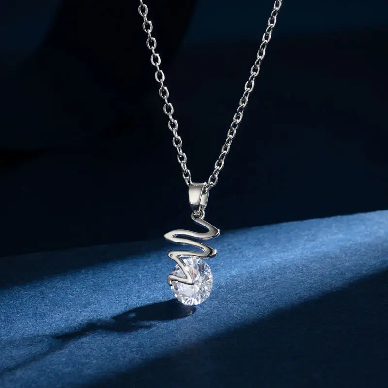 Fashionable Insulated Waves Pendant Necklace with Synthetic Gems Jewelry