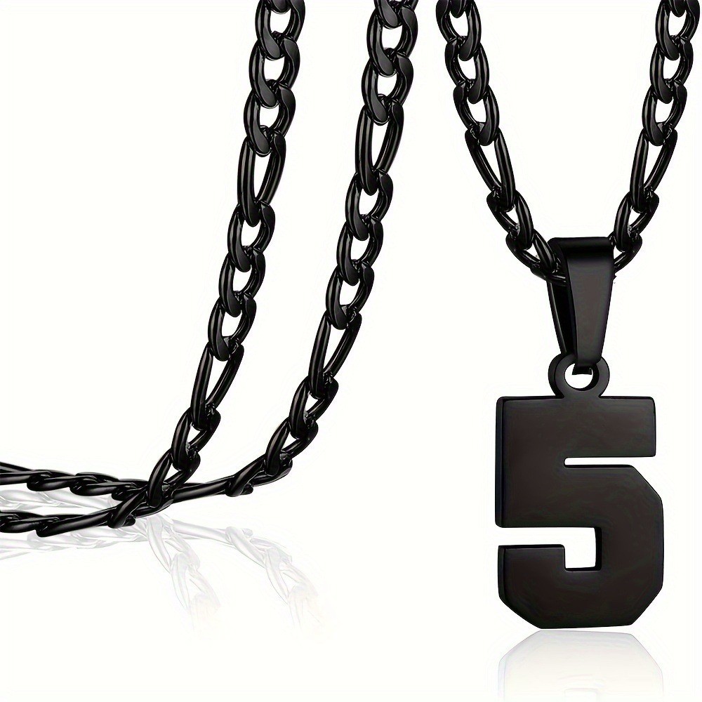 #00-#99 SPORTS BLACK NUMBER Pendant Charm / 24IN STAINLESS CHAIN NECKLACE
