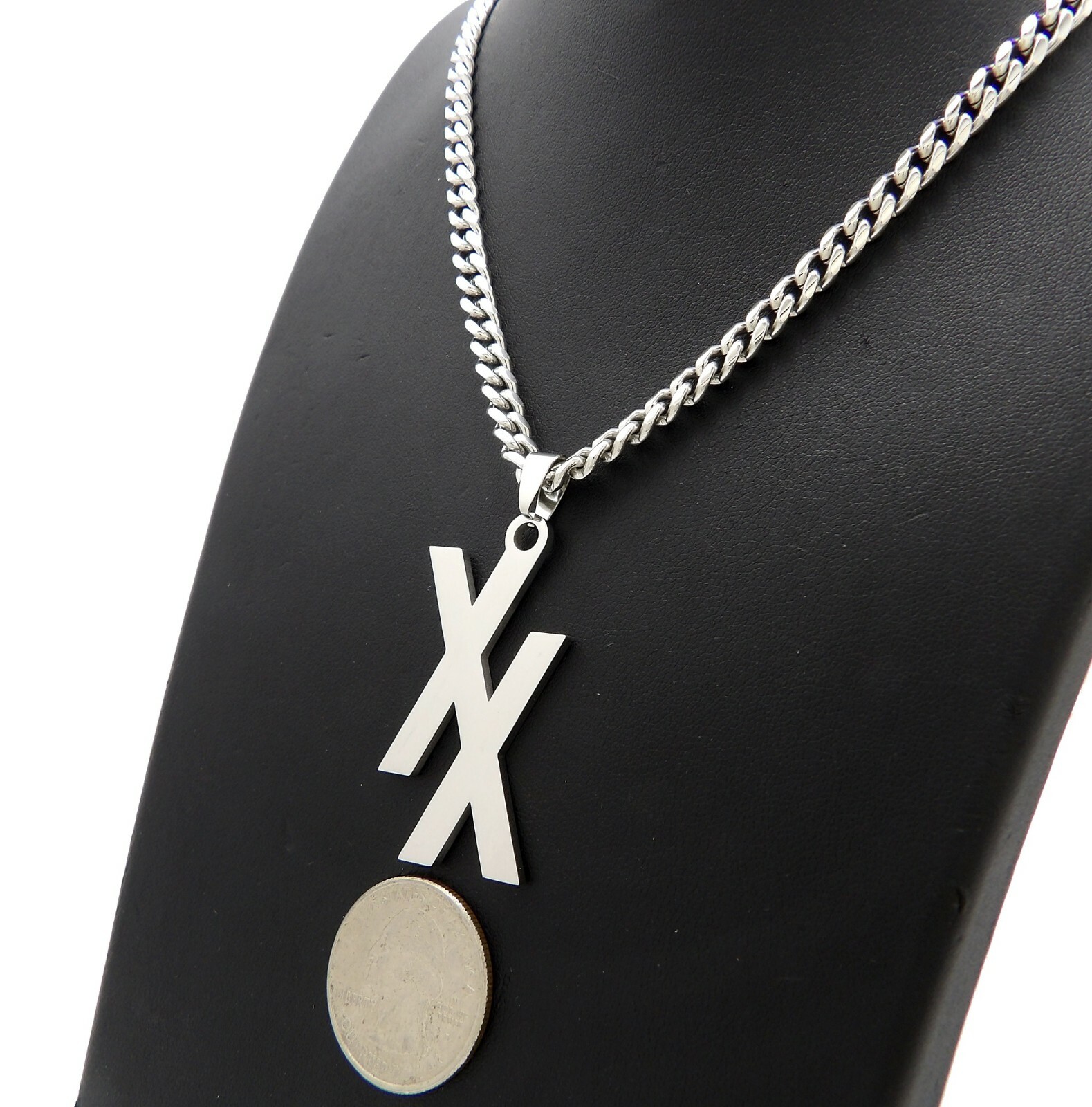 MGK XX PENDANT 18″ 20″ 24″ BOX CUBAN ROPE STAINLESS STEEL CHAIN HIP HOP NECKLACE