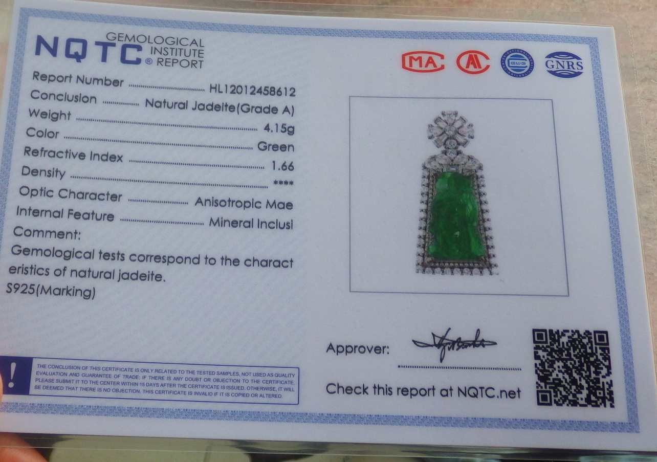 Video Certified Silver 925 Green A Jade jadeite Pendant Guan Gong God 124818 TS