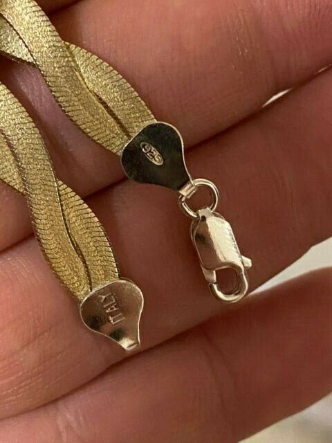 14k Gold Plated Solid 925 Silver Twisted Braided Herringbone Necklace 16-20″