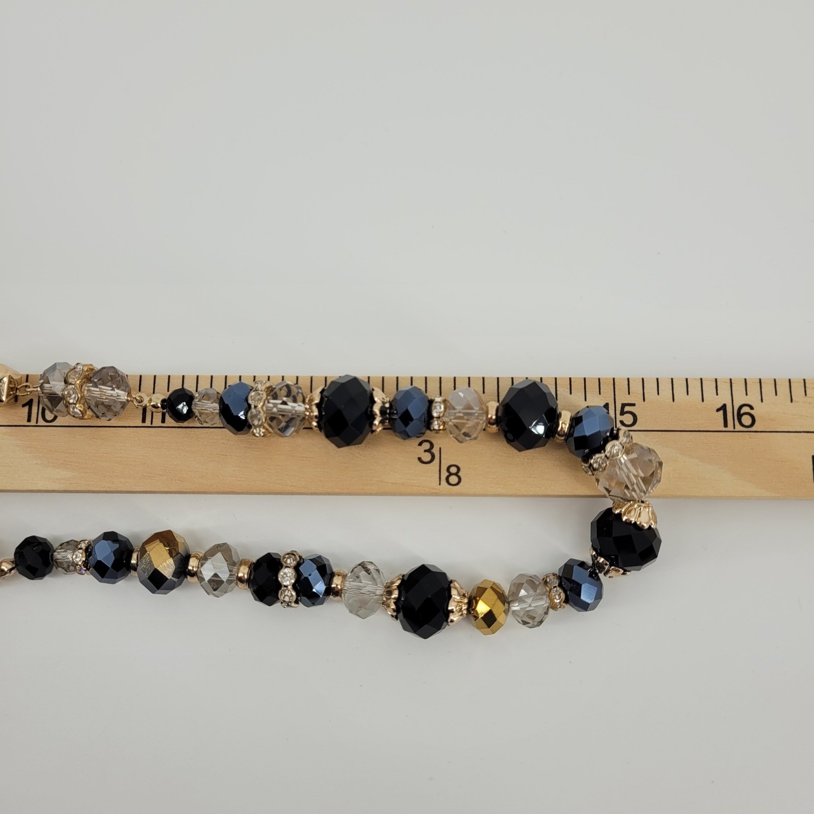 Glam Black Grey Gold Tone Statement Necklace Faceted Crystal Beaded Rhinestone