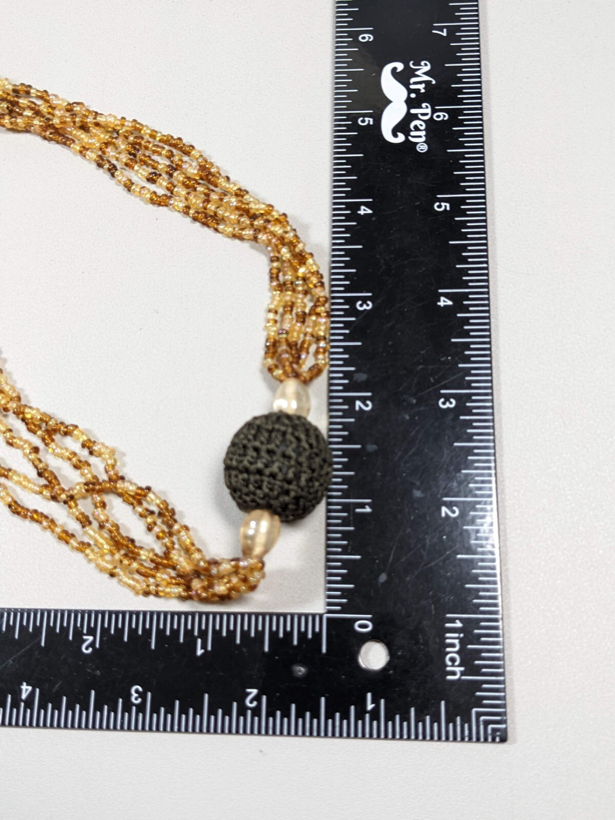 Brown Glass Bead Crochet Round Station Bead Long Necklace 52 inches Tribal Style