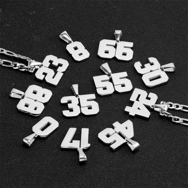 #00-#99 SPORTS FOOTBALL NUMBER Pendant Charm / 24IN STAINLESS CHAIN NECKLACE