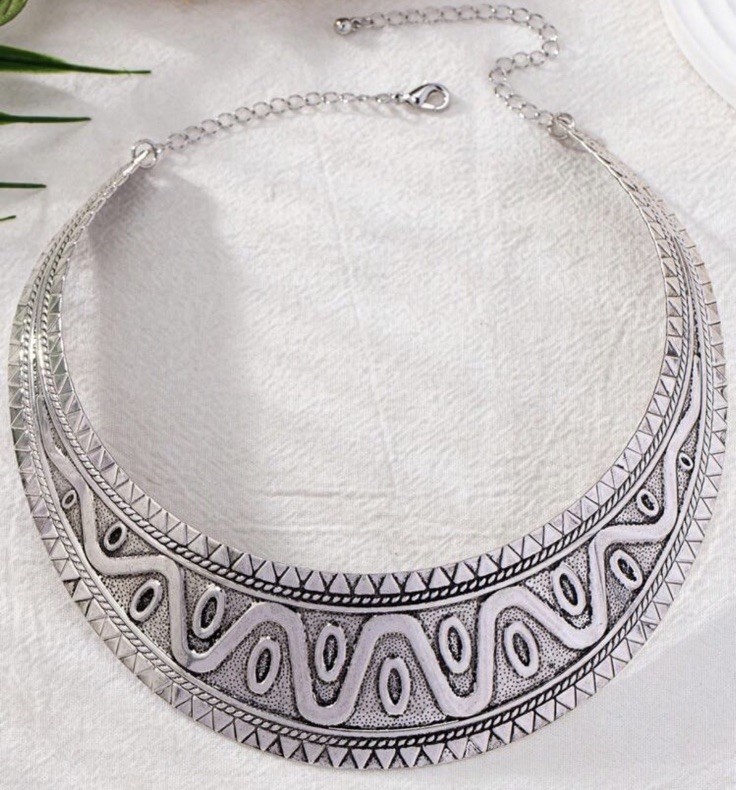 Chunky Silver Necklace Cuff Large Big Statement Choker Jewelry