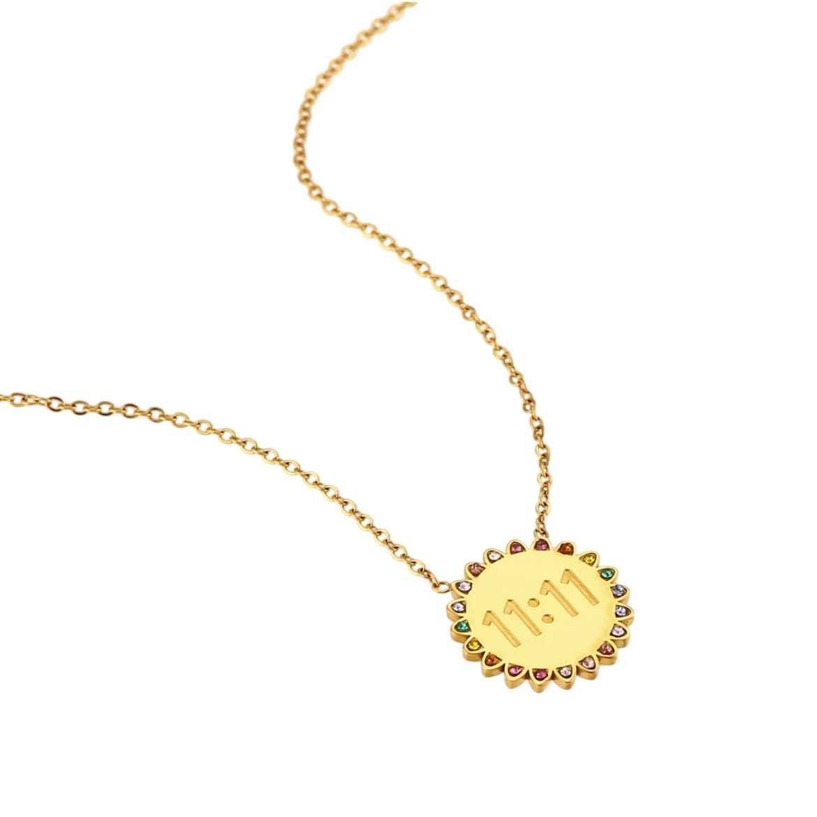 NEW Sunflower 11:11 Angel Number 18K Gold Plated Necklace Rainbow Crystals