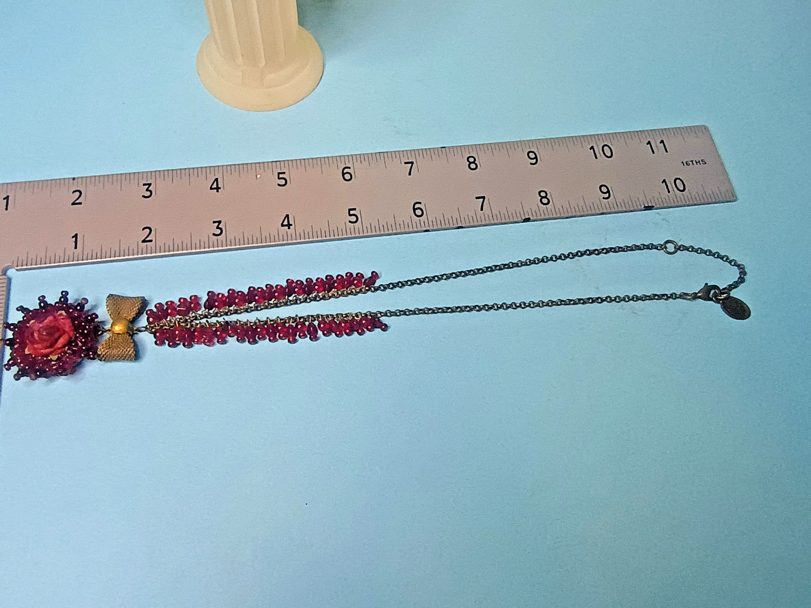 MICHAEL NEGRIN VICTORIAN REVIVAL BRASS GARNET BEADS ROSE PENDANT NECKLACE