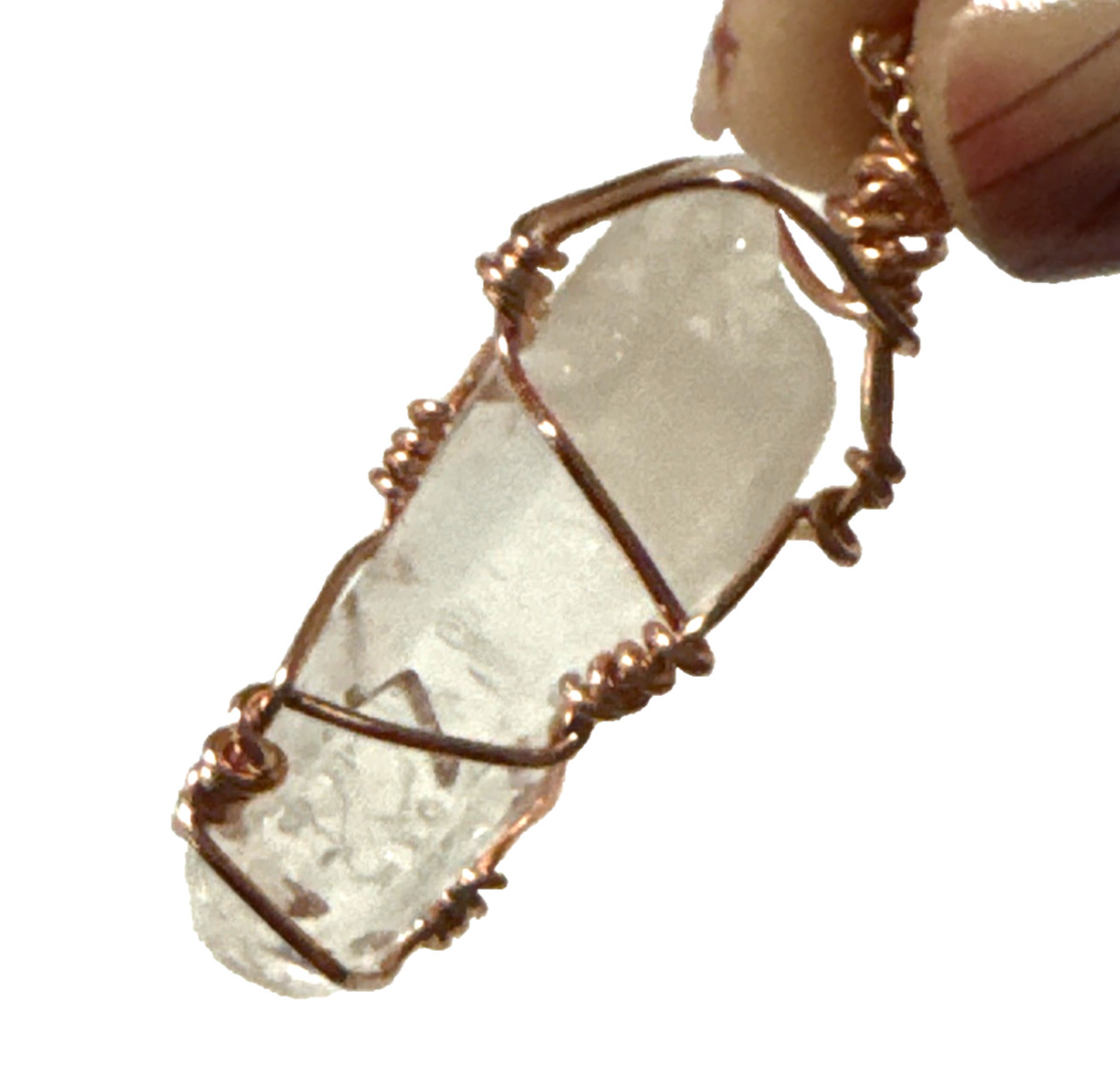 Clear Quartz Pendant Necklace Jewelry Rose Gold Tone 23″ Chain Genuine Stone
