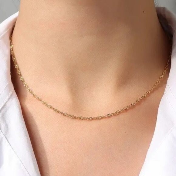 Singapore Chain Gold Chain Waterproof Necklace Everyday Gold Sparkle Chain