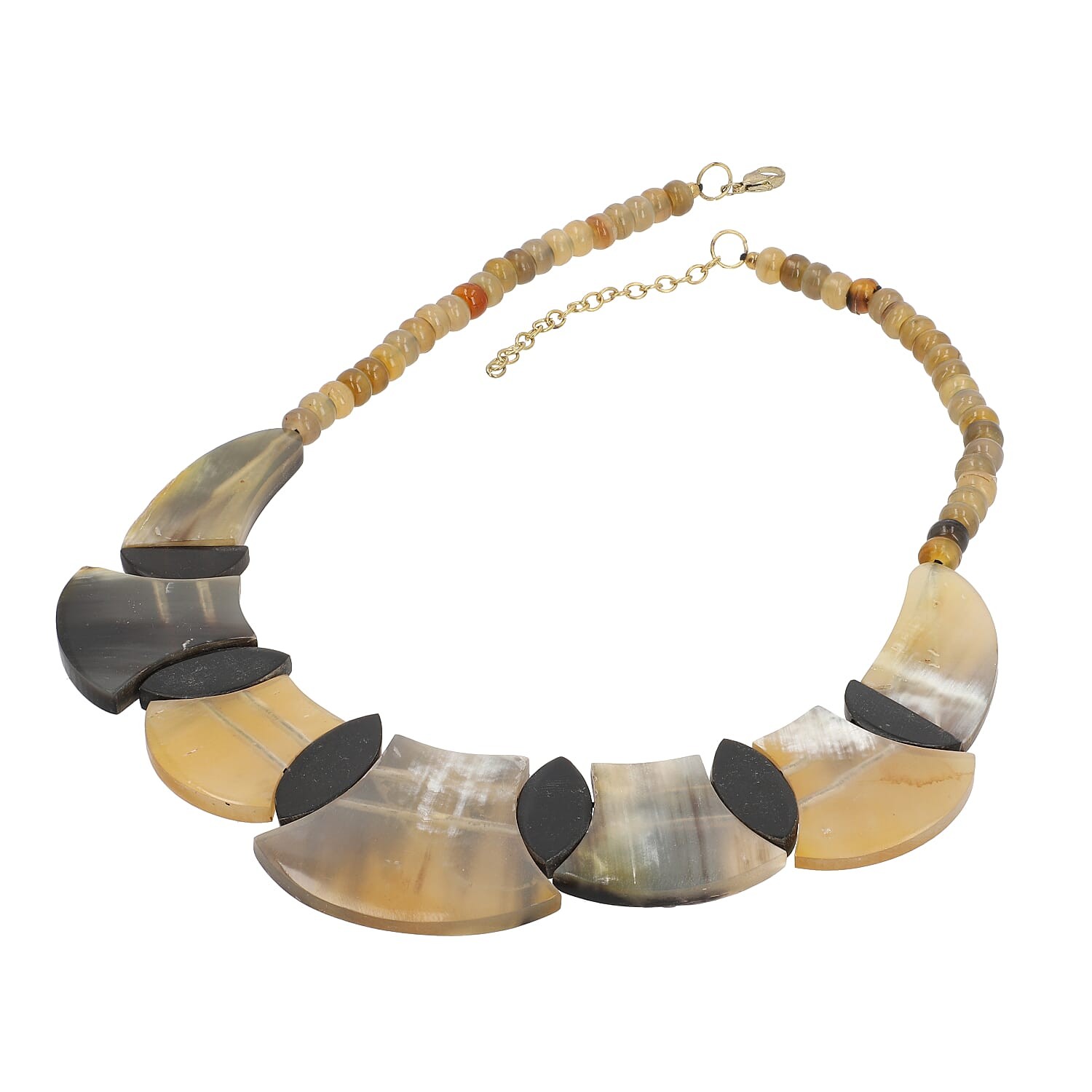 Genuine Buffalo Horn Graduated Piece, Scale Shape Necklace 18-20 In Goldtone