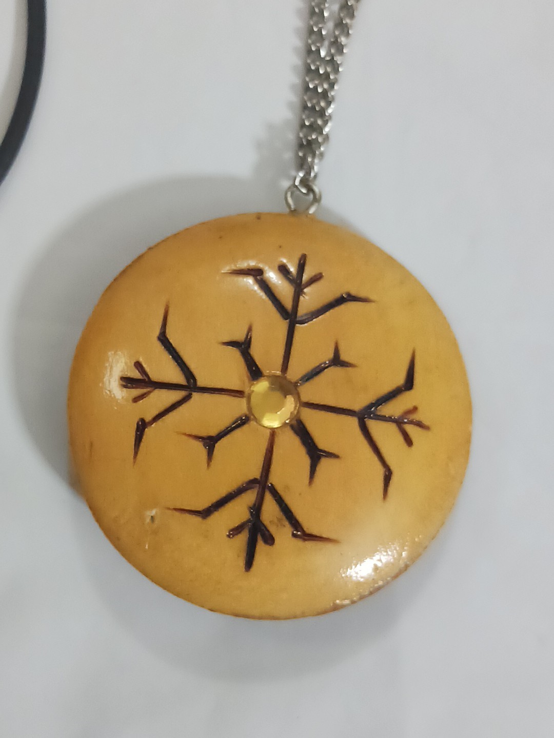 Necklace chains with pendants. stone ball, heart, wood, moon. Lot of 4 necklaces