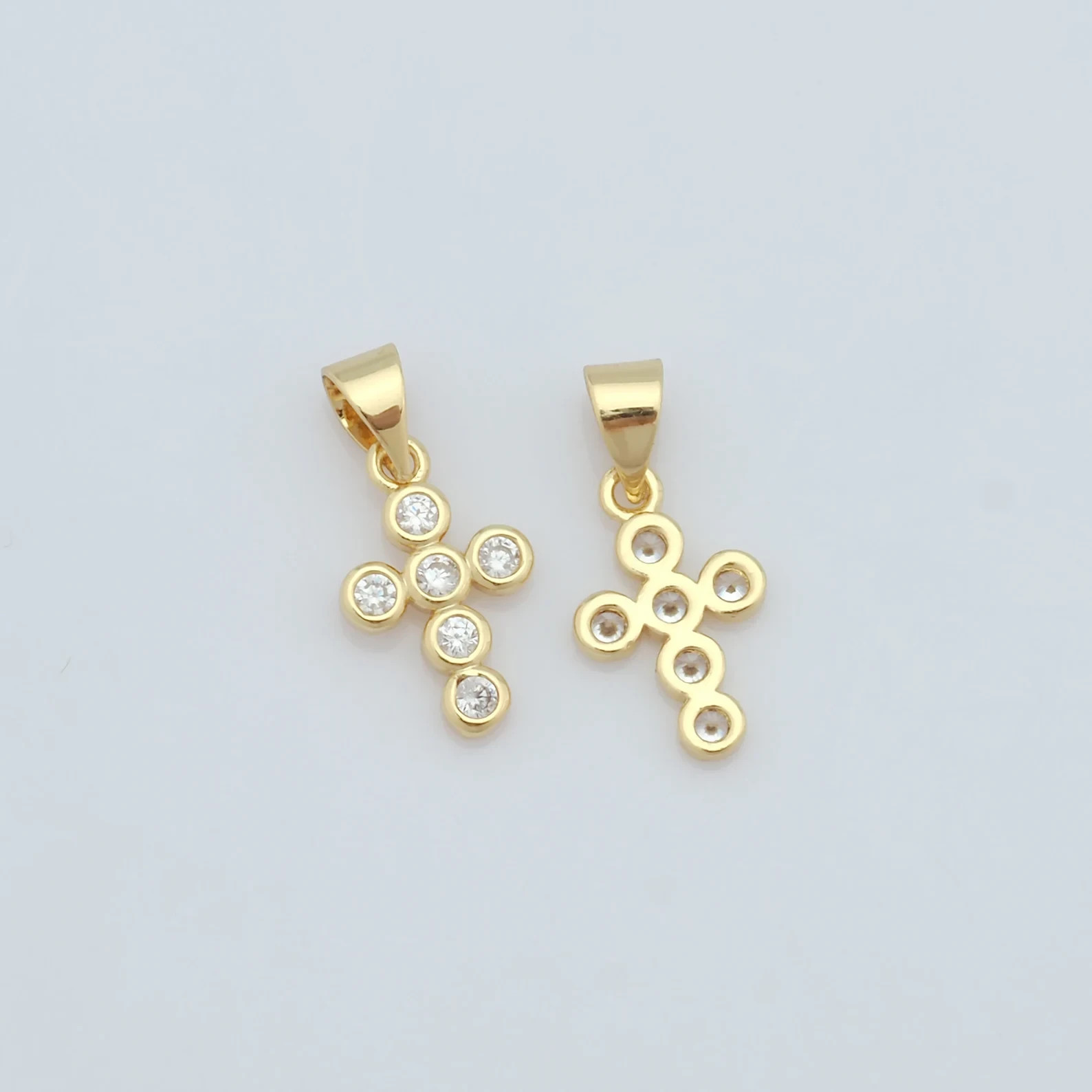 Small Tiny 10k Yellow Gold Women CZ Cross Charm Pendant Gift For Girls or Womens