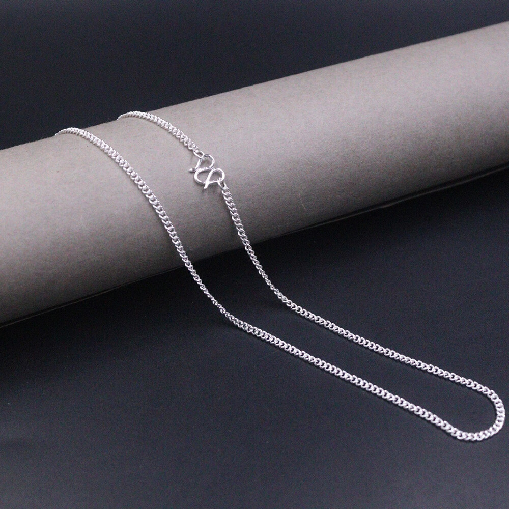 Real 999 Fine Silver Necklace 2.2mm Curb Link Chain 17.7inch For Women