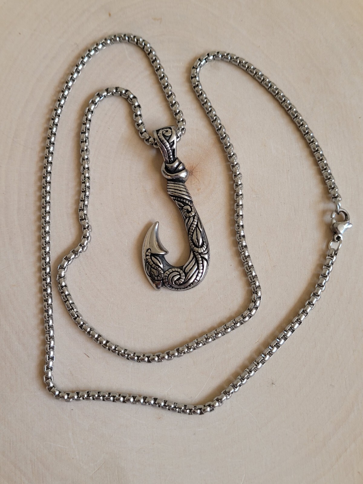 Stainless Steel Hawaiian Fishing Fishhook Fish Hook Pendant 24″ Chain Necklace