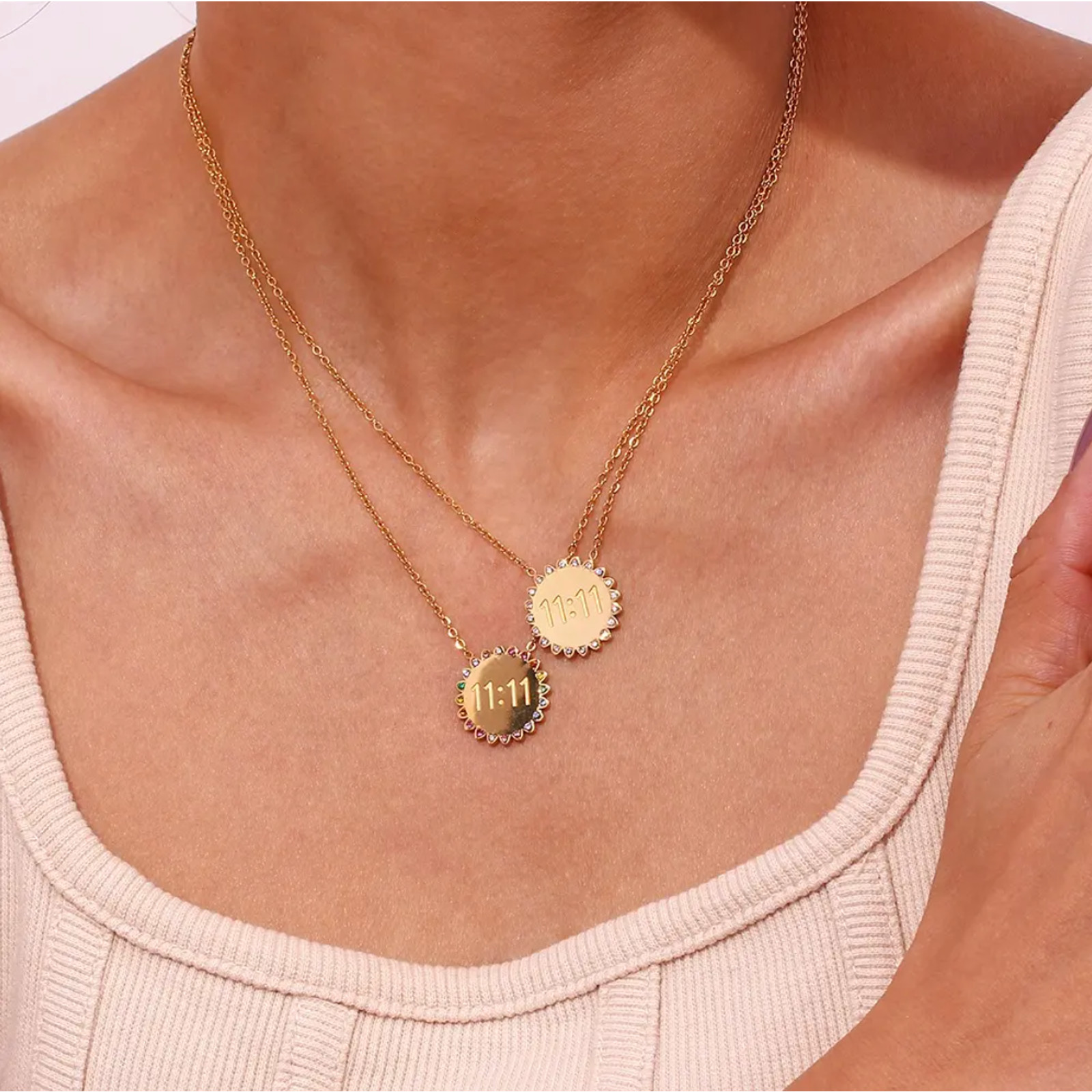 NEW Sunflower 11:11 Angel Number 18K Gold Plated Necklace Rainbow Crystals
