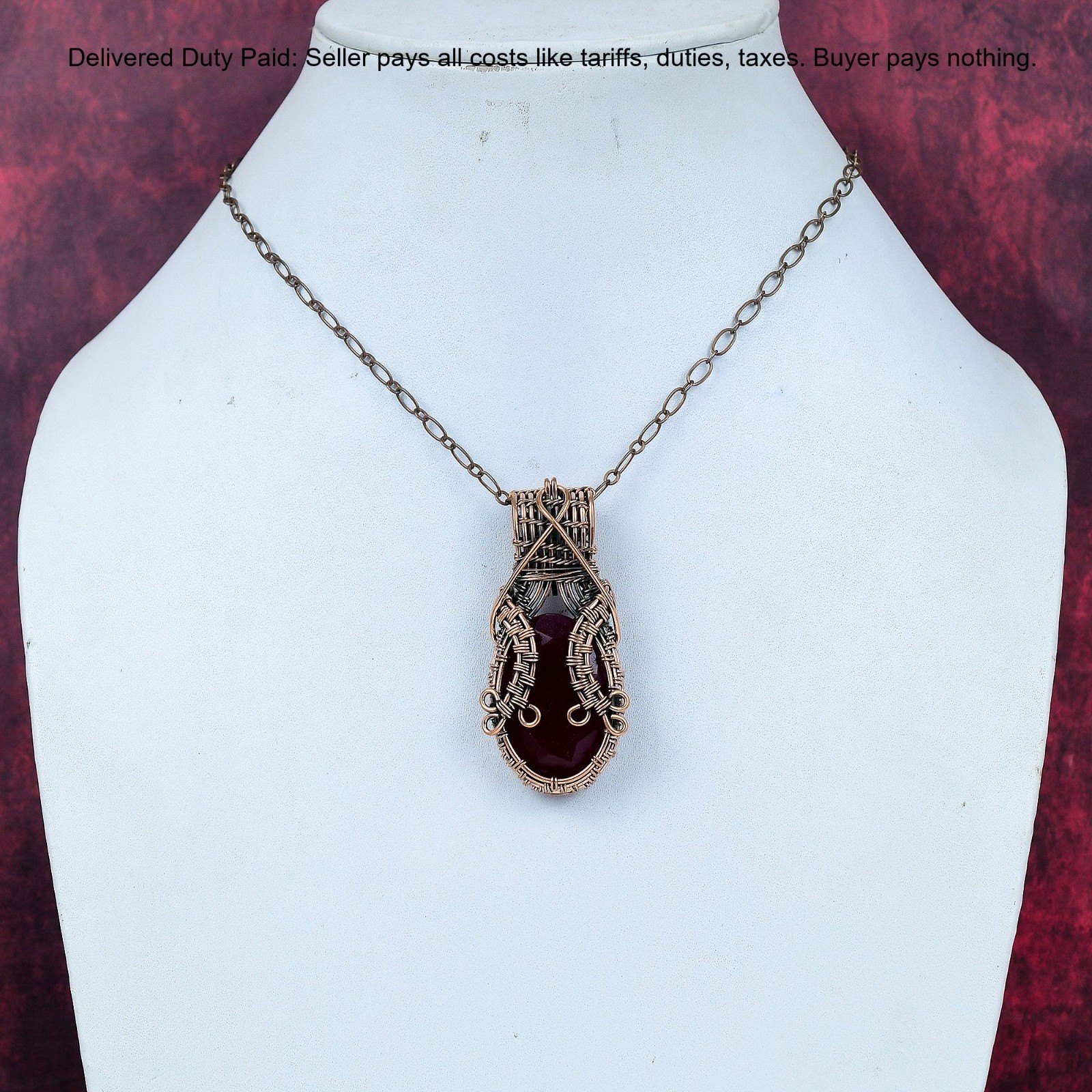 Kashmir Rubi Gemstone Art Deco Wire Wrapped Boho Daughter Pendant Jewelry Copper