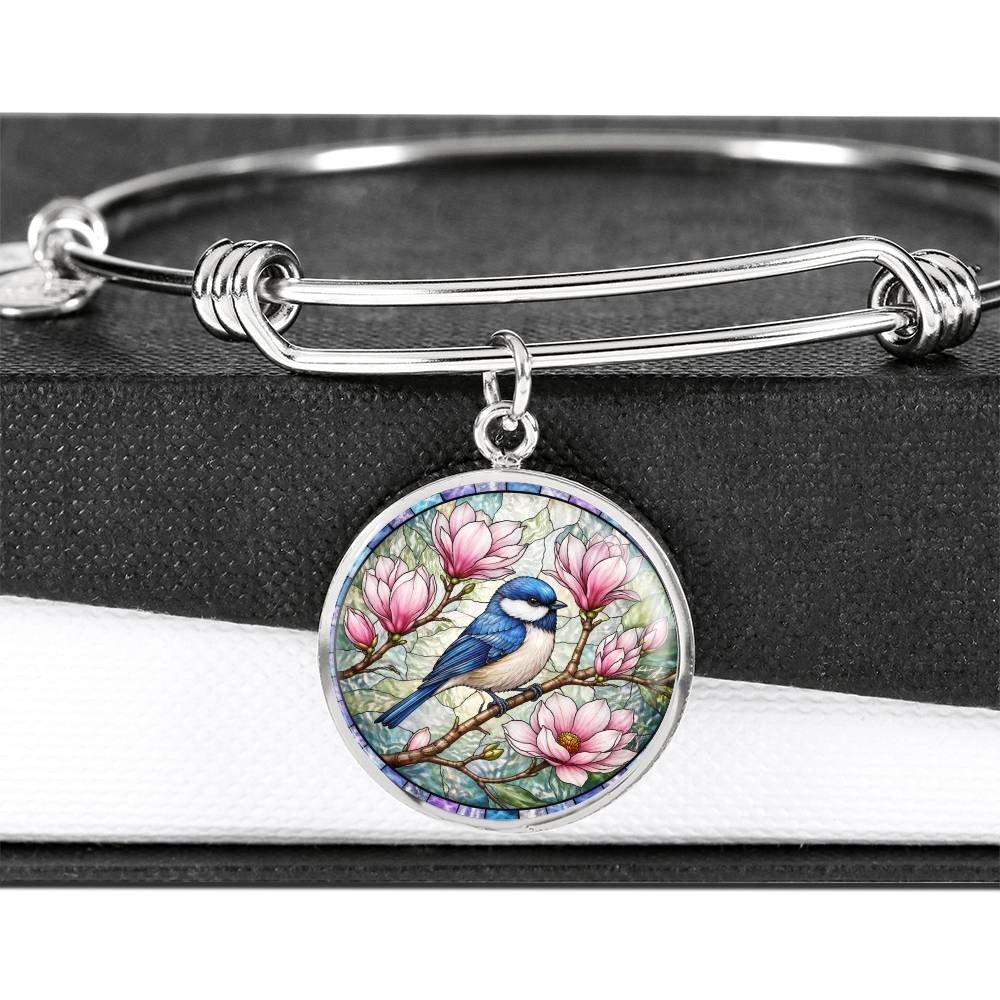 Bluebird Floral Engraved Necklace Bracelet or Keychain