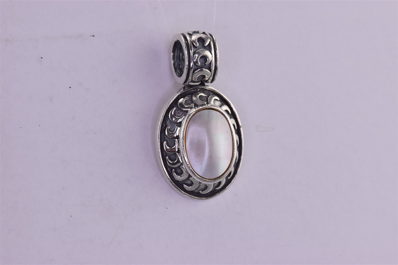 Sterling Silver 32mm x 18mm Mother of Pearl Carved Moons Bezel 925 Pendant