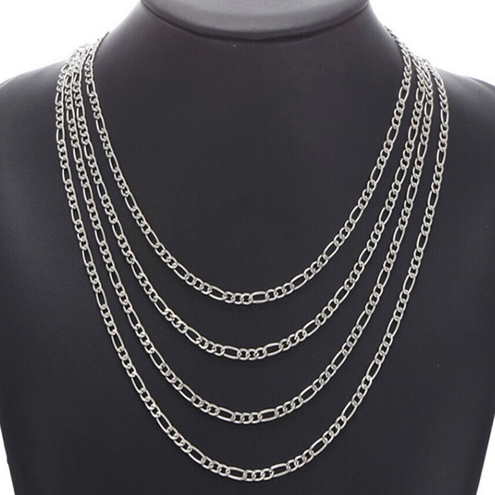 5mm 16-30″ Silver Stainless Steel Figaro Chain Necklace Choker Men Women Jewelry