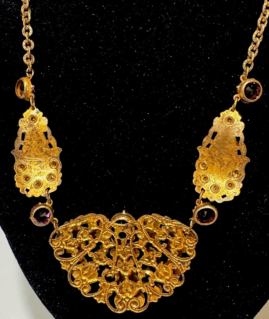 Circa 1837 Beautiful Victorian Rare Amethyst Brass Cannetille Filigree N G2U