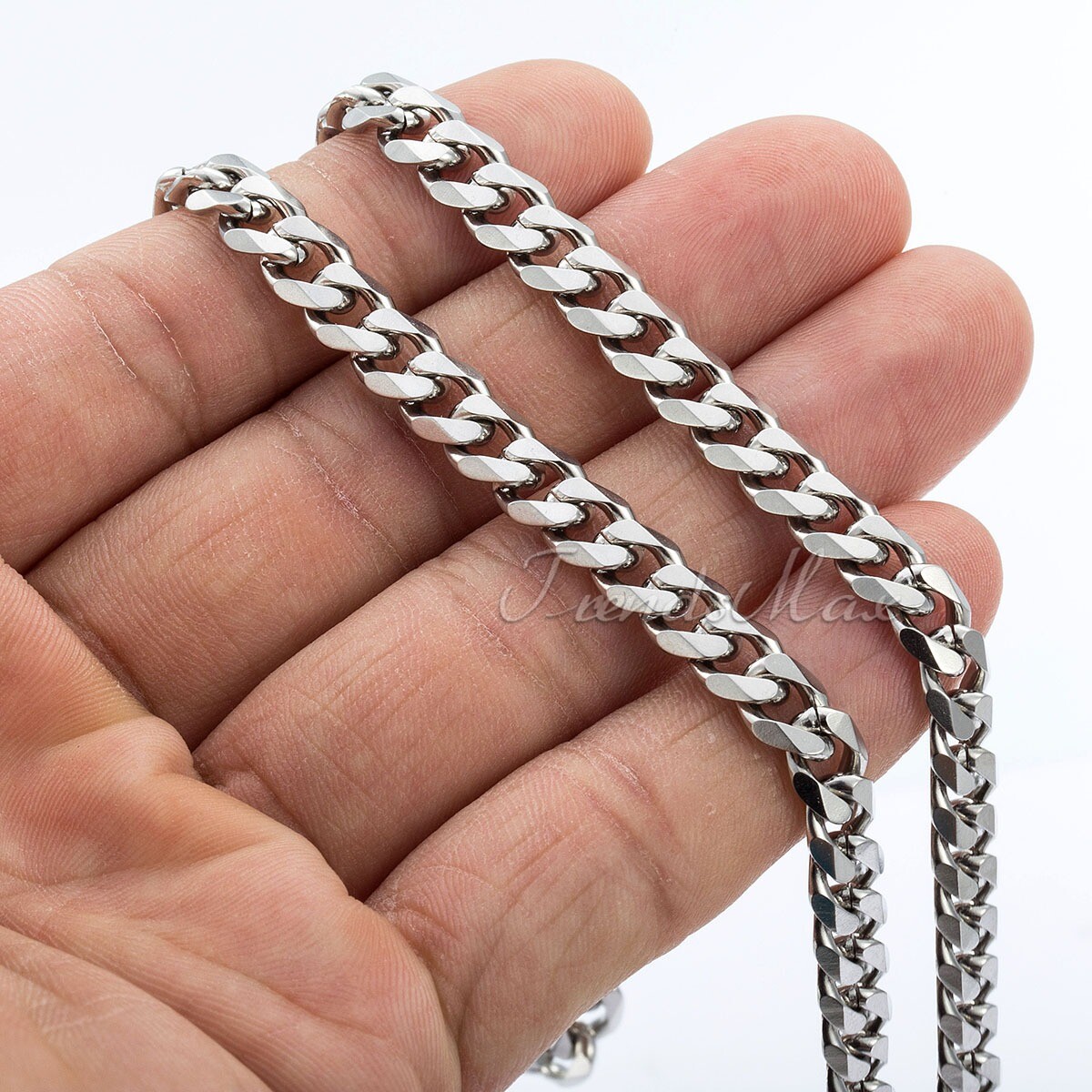 7mm Mens Boys Chain Curb Cuban Link Silver Tone Stainless Steel Necklace 16-36″