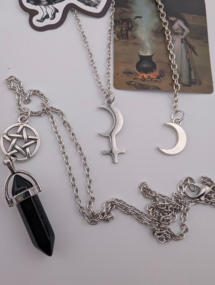 10pc GOTHIC WITCHY JEWELRY LOT occult wiccan pentagram moon necklace earrings 5G