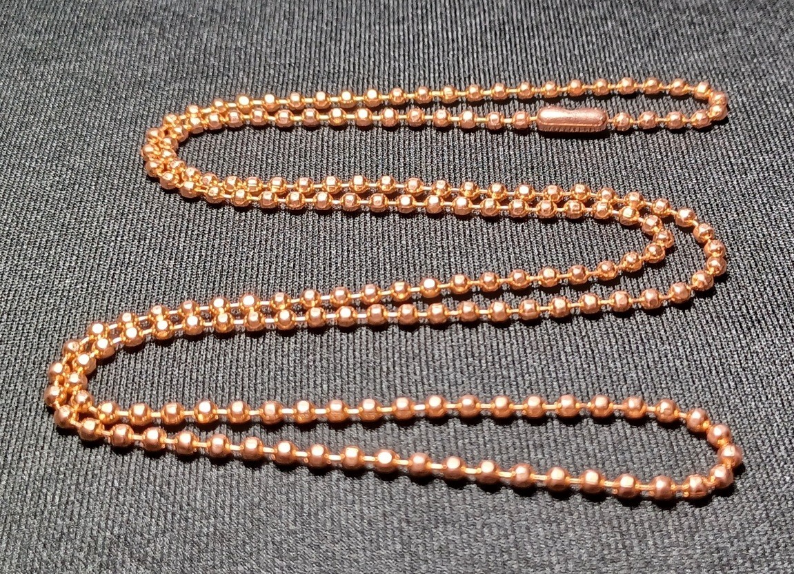 Copper 2.4mm Faceted Ball Bead Military Type Dog Tag Chain Necklace MadeInUSA