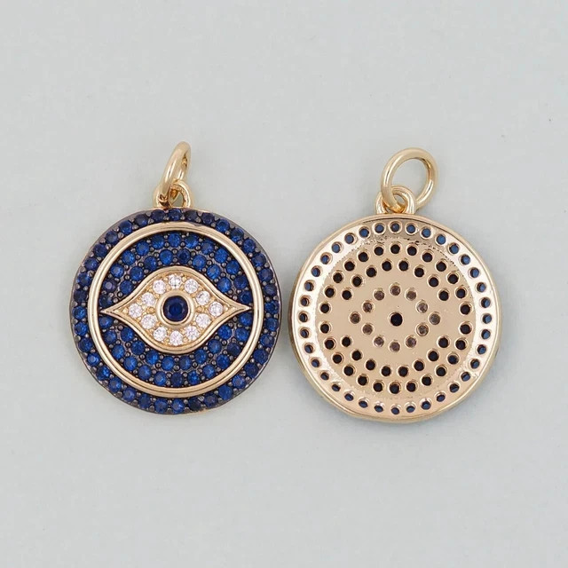 Round Cut Simulated Sapphire Stunning Evil’s Eye Pendant 14K Yellow Gold Plated