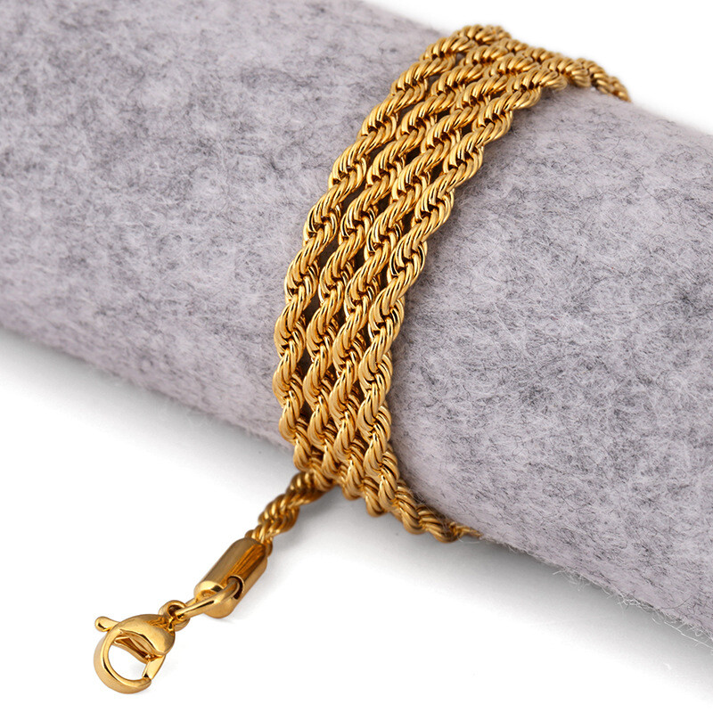 2-7mm Wholesale 18K Gold Plated Stainless Steel Women Men Rope Chain 18-32”
