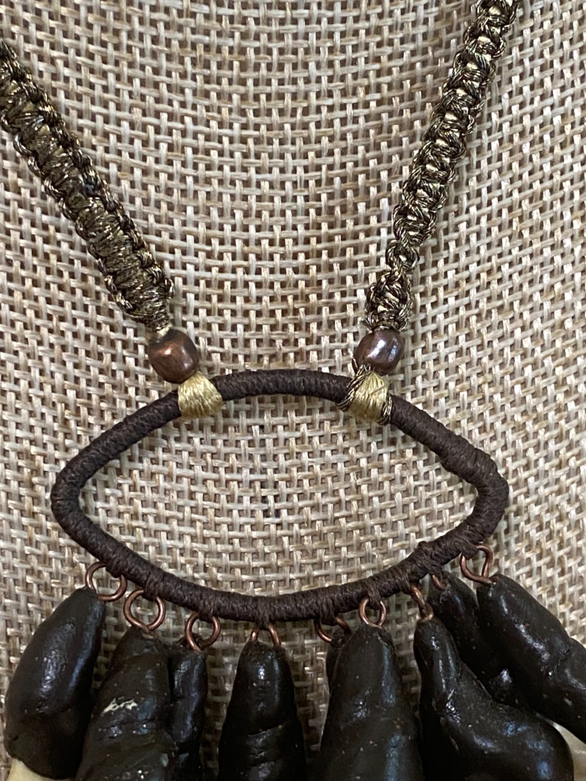 Statement Necklace with Clay & Natural Coral Charms – Handmade Boho Jewelry