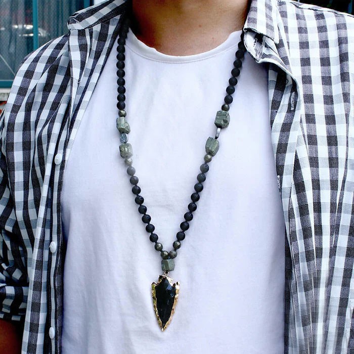 Natural Lava Rock Obsidian Arrow Charm Necklace Healing Protection Spiritual Jew