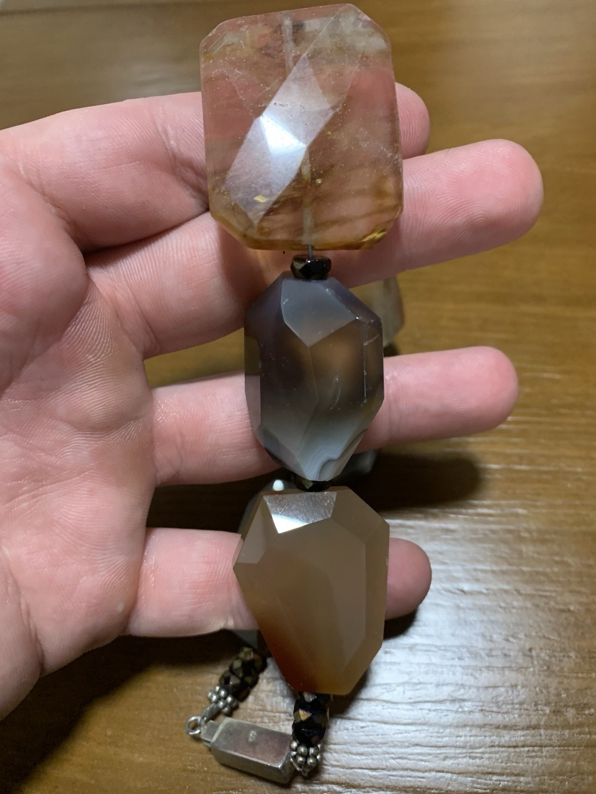Vintage Large Chunky Quartz Stone Choker with Silver Box Clasp 14 Inch Necklace