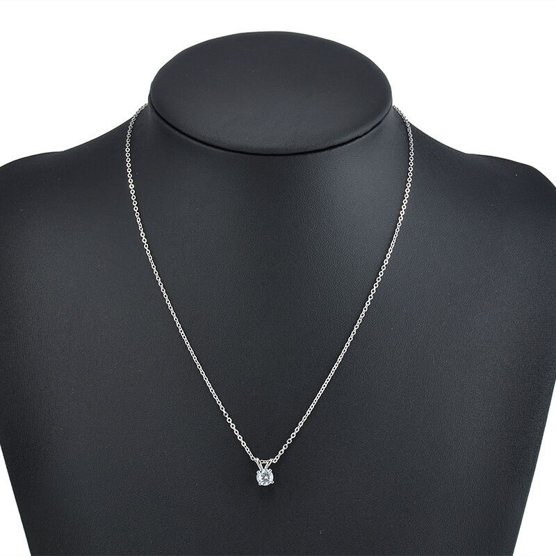 Women’s 4‑Prong Single CZ Pendant Necklace Silver Plated Square Box Chain Choker