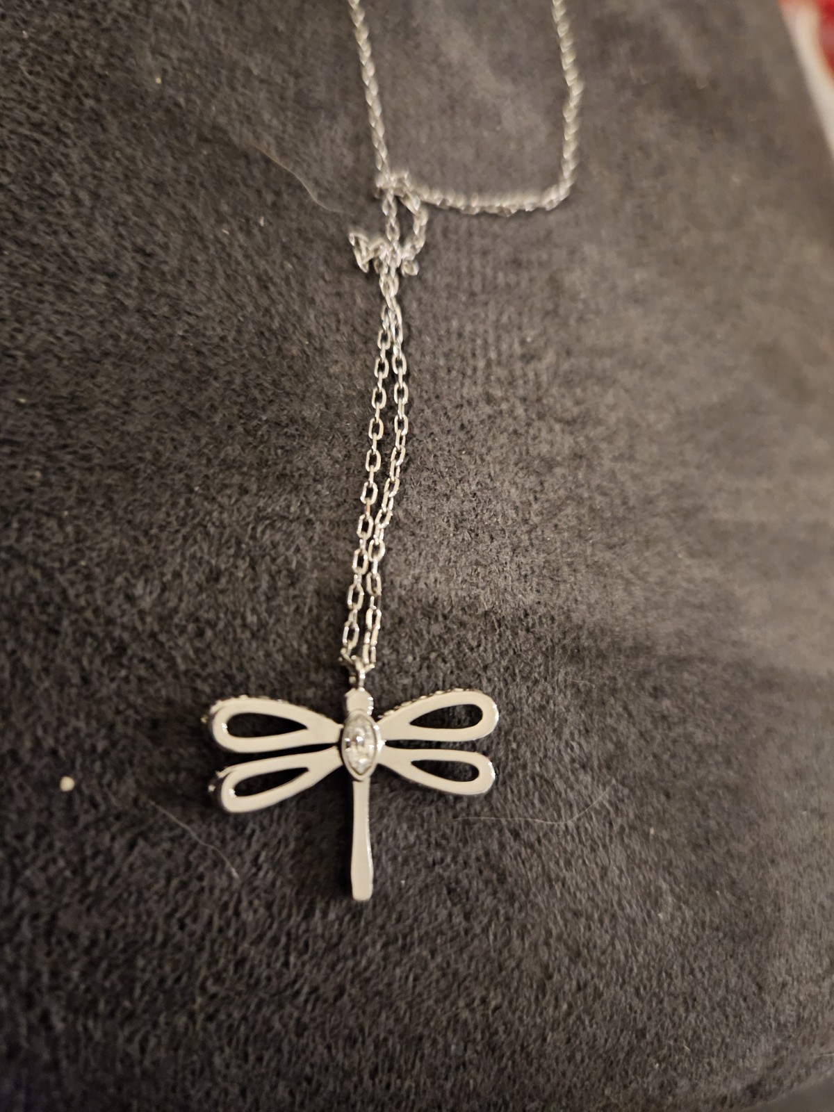 Swarovski Silver Rhodium Plated Dragon Fly Necklace Retired 2014 Adjustable Chai