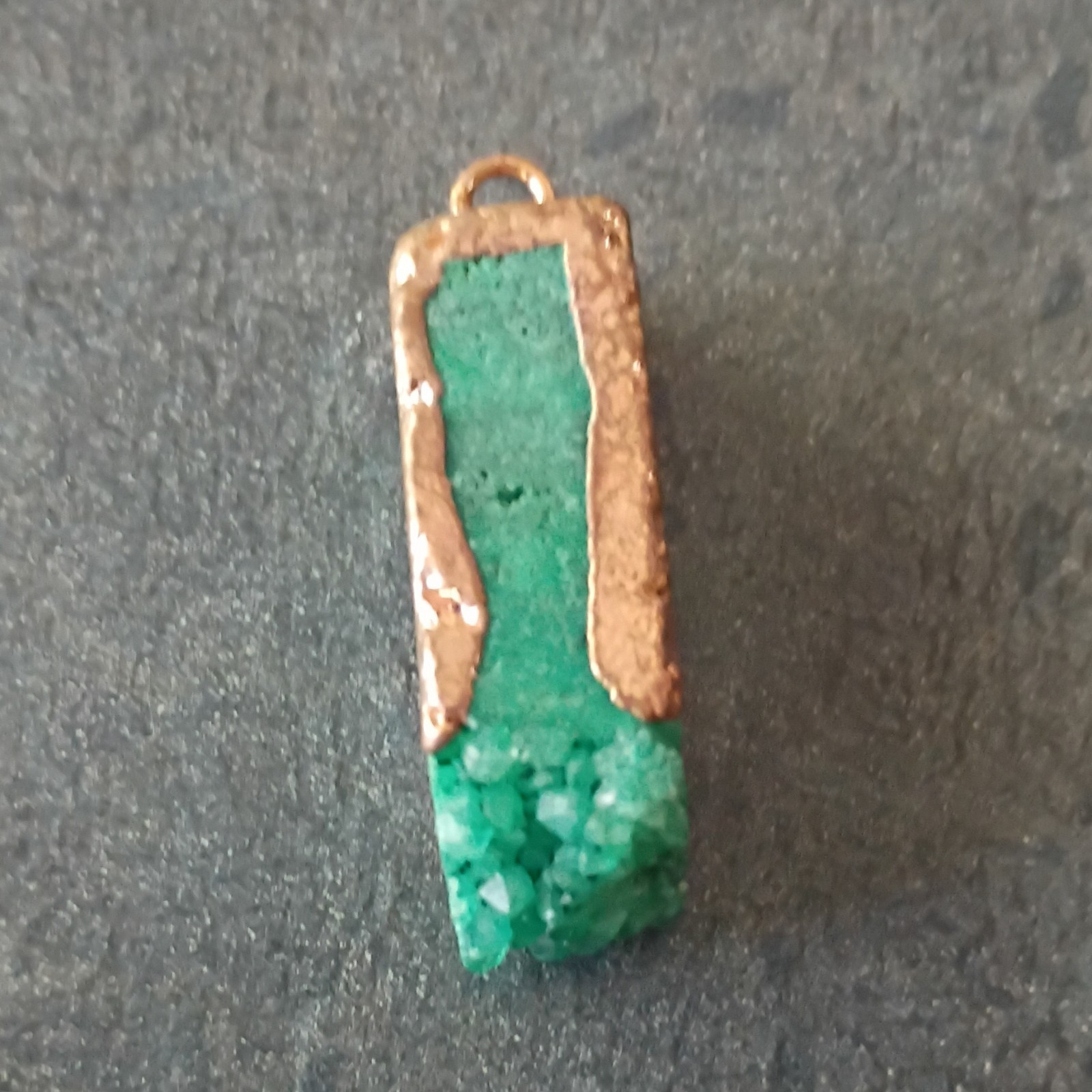 Green Rectangular Stone Charm Pendant Gold Bezel Setting w/ Bail