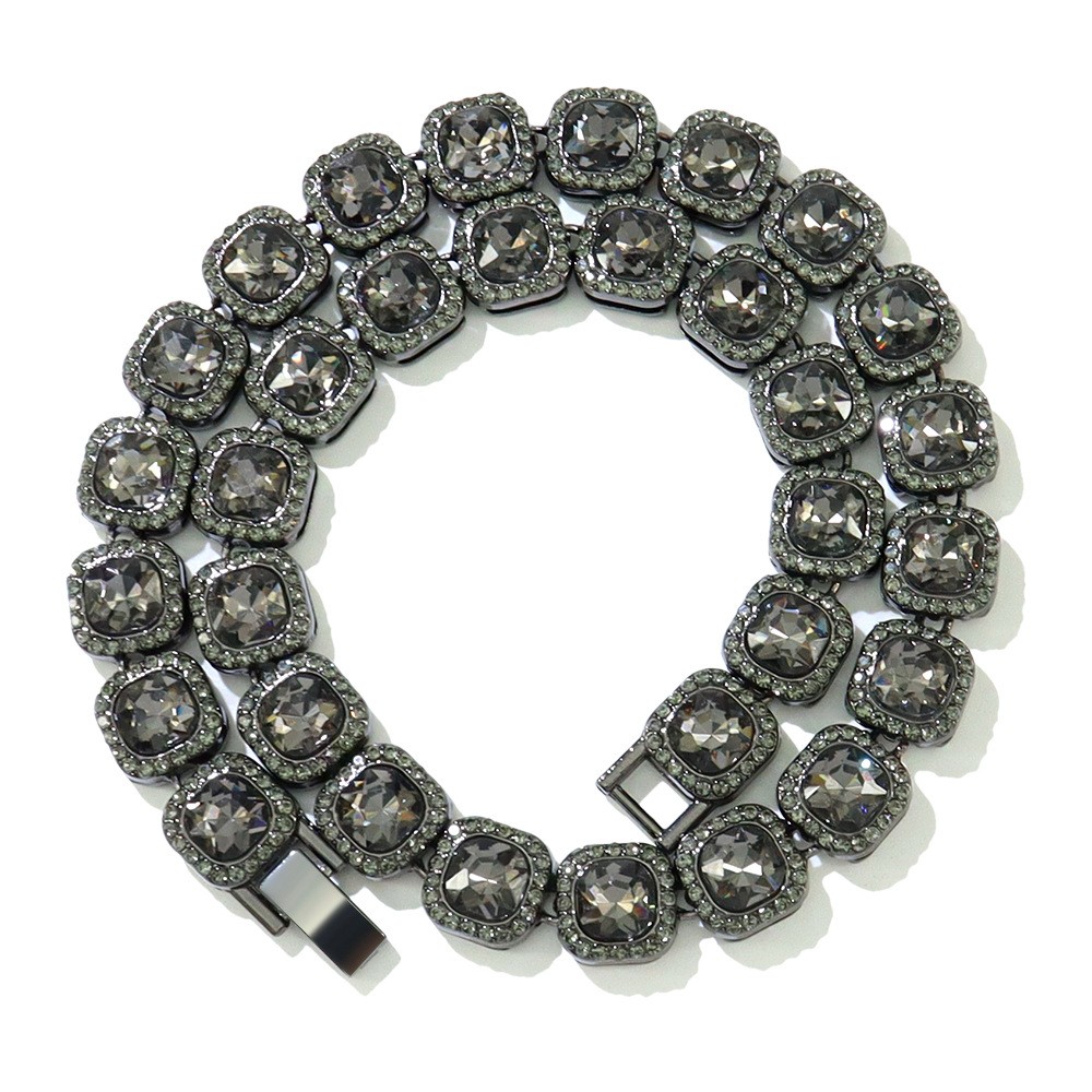Gunmetal Gray Squar Tennis Jewelry Stainless Steel Necklace Bracelet Unisex Kit