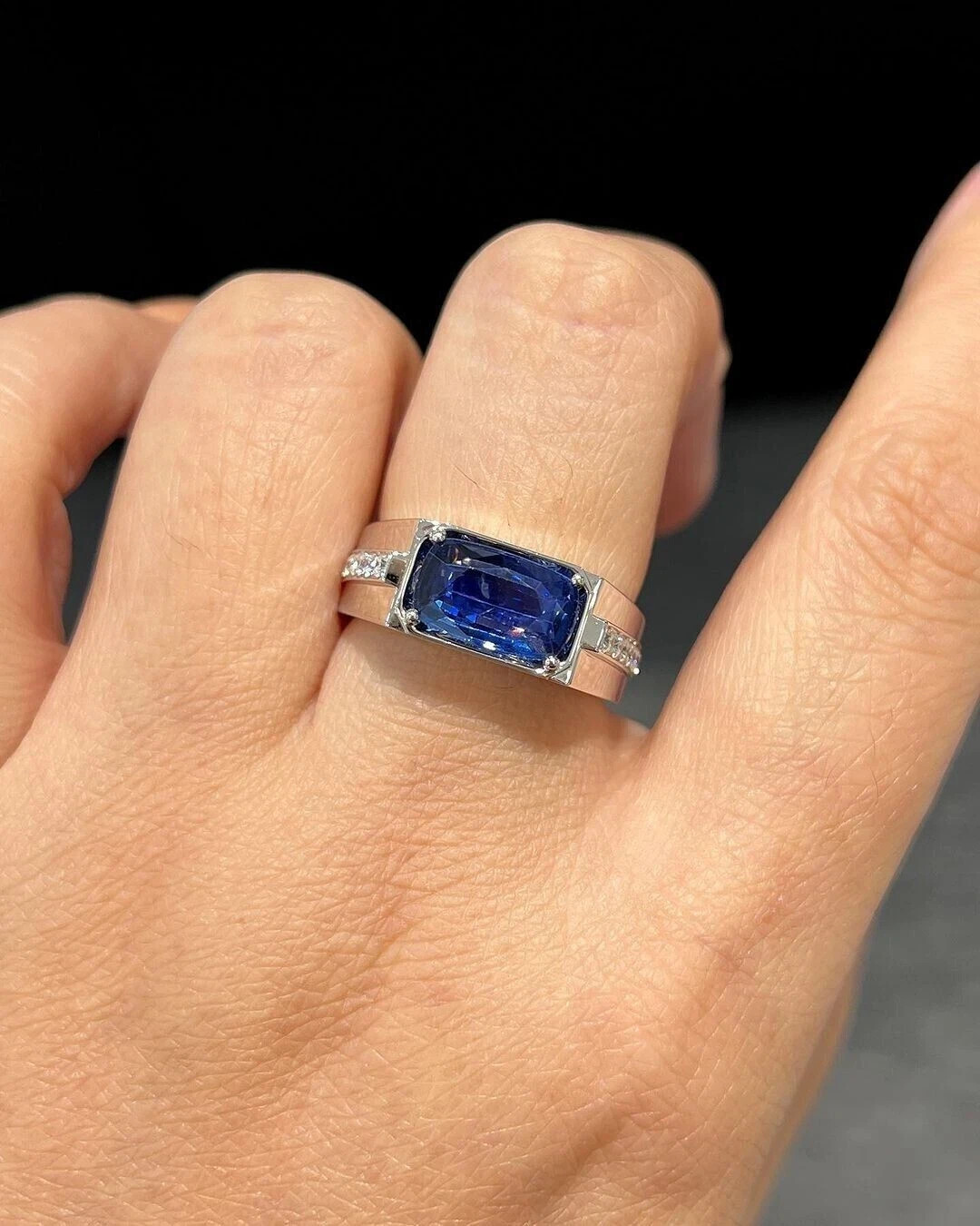2.67 Ct Natural Sapphire & Diamond Wedding Men’s Band 14K White Gold Size 11