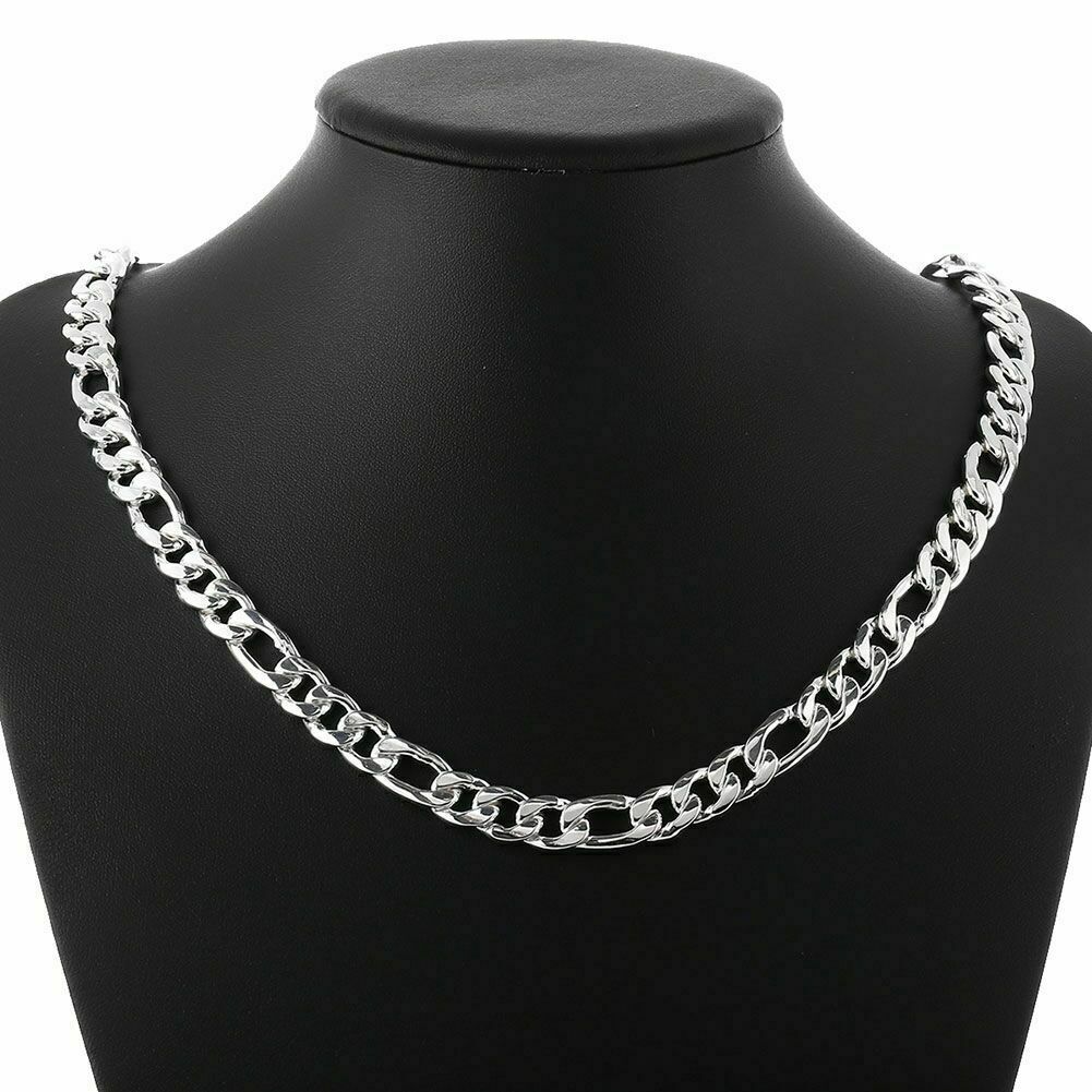 18″ – 24″ Mens 925 Sterling Silver 12mm Width Figaro Cuban Link Chain Necklace