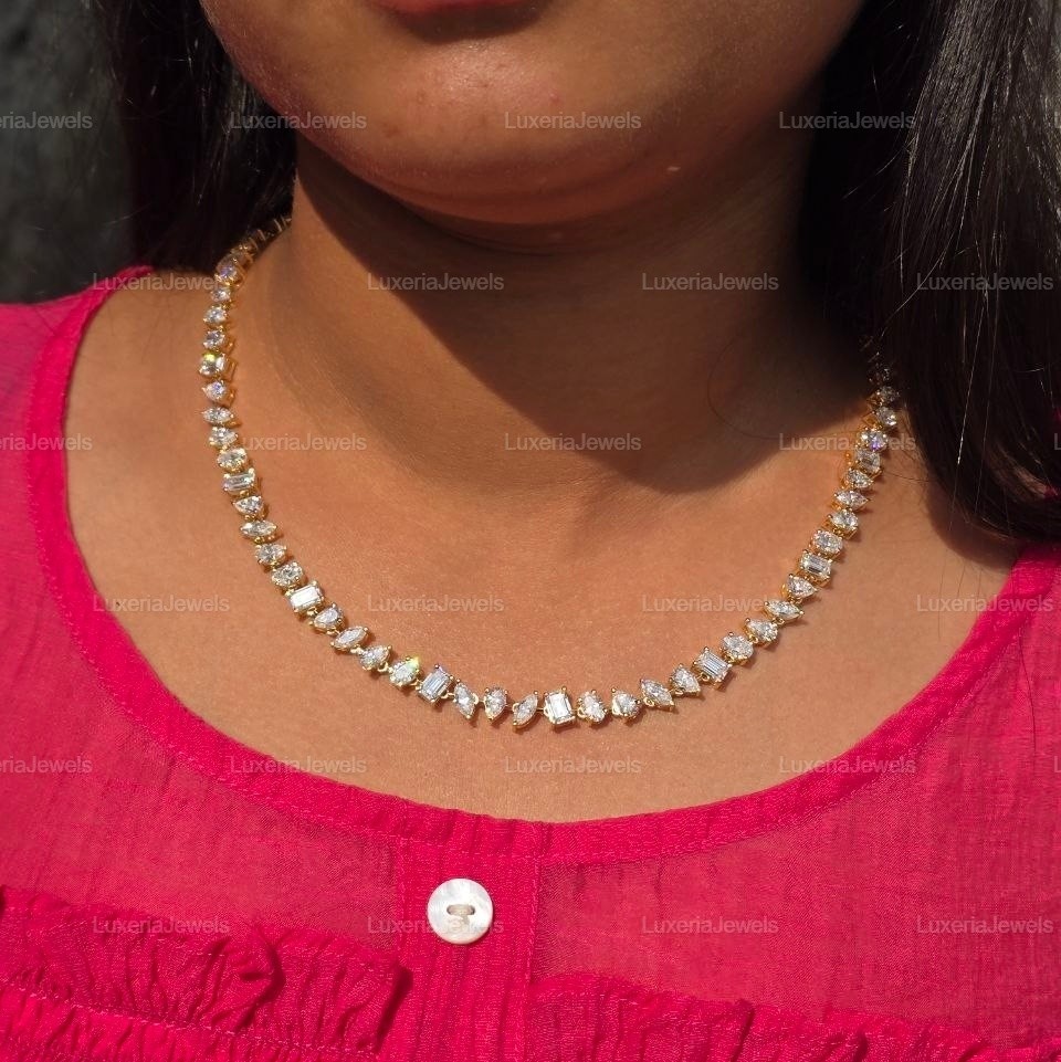 32TCW Mix Shape Moissanite Necklace, Statement Necklace, Bridal Necklace, Gift