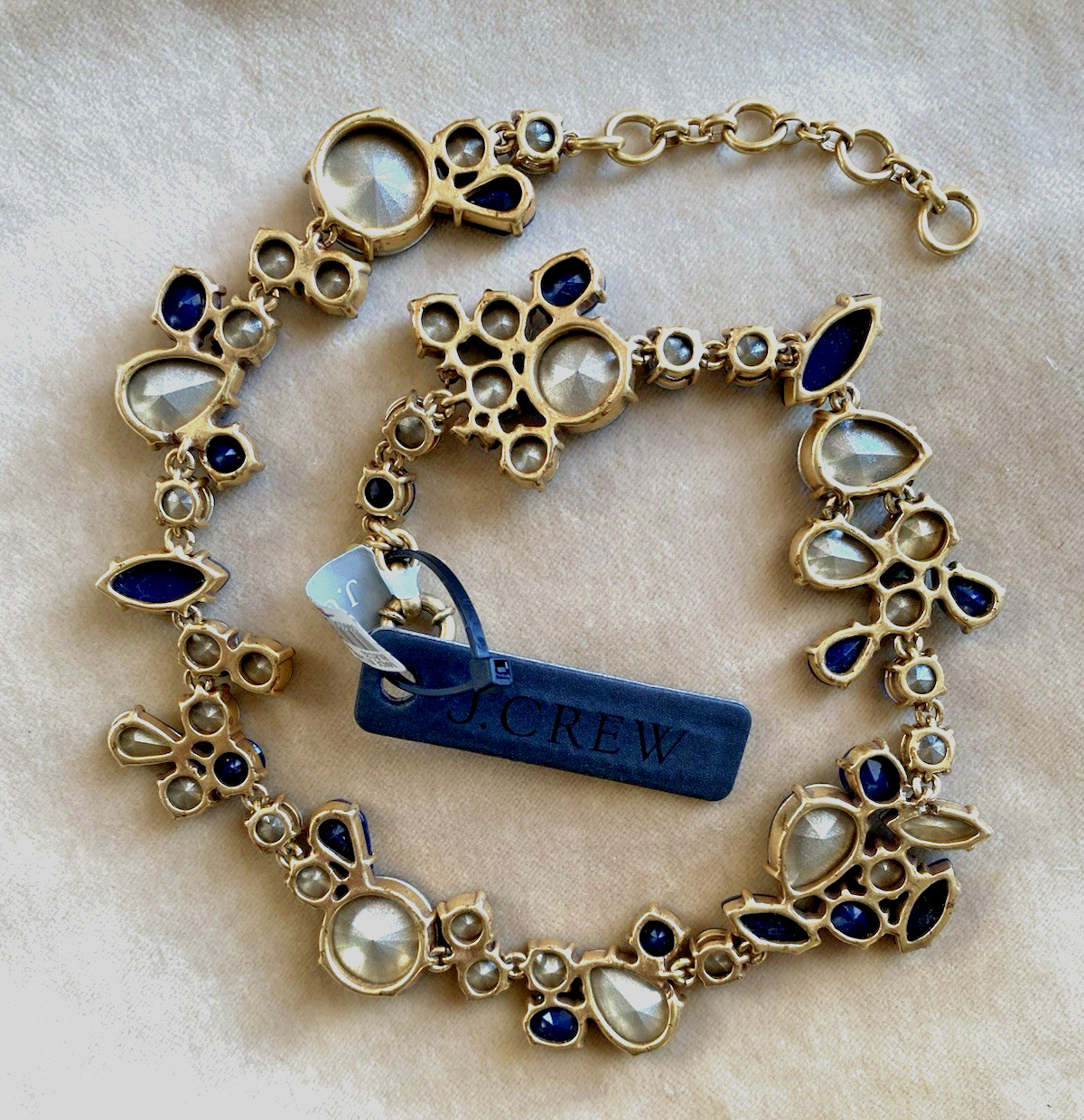 J. CREW Blue Crystal & Resin Goldtone 18″ Necklace NWT $110 STUNNING!