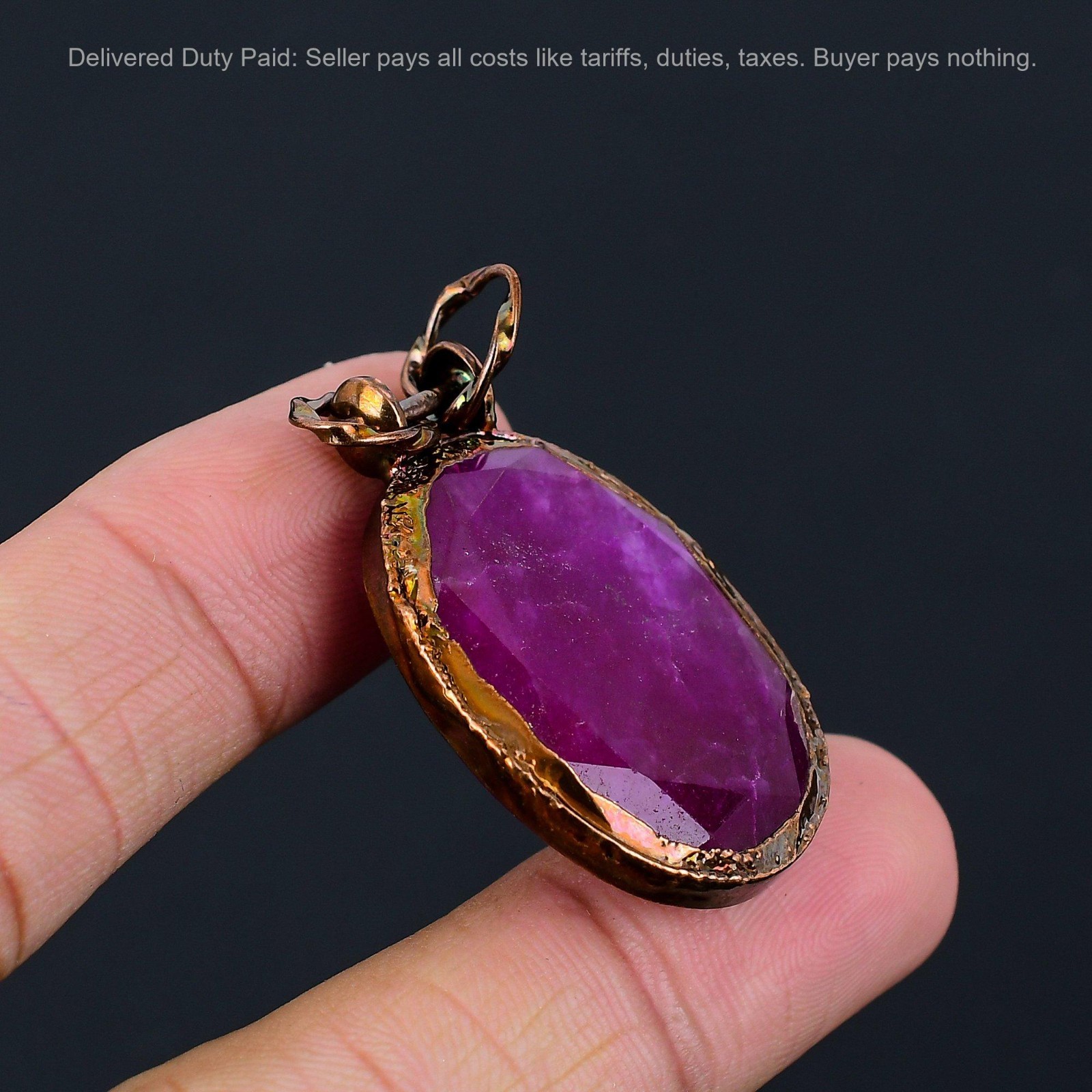 Halloween Deal Kashmir Rubi Gemstone Copper Sister Electroformed Pendant Jewelry