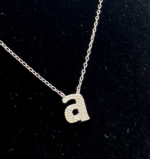 Sterling Necklace Initial Letter “A” 925 Silver Pendant Pave Dainty Teen Tween